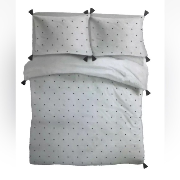 IKEA RÄVTÖREL Duvet Cover Set Queen White Black Tassel Bedding Boho Embroidered - Picture 1 of 11